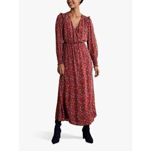 Boden Womens Becky Midi Wrap Dress UK 18R US 14R Red Paisley Floral D0041 NWT